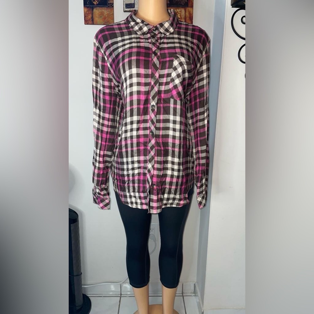 NWT Casacabana long sleeve checkered button down shirt size XL Women